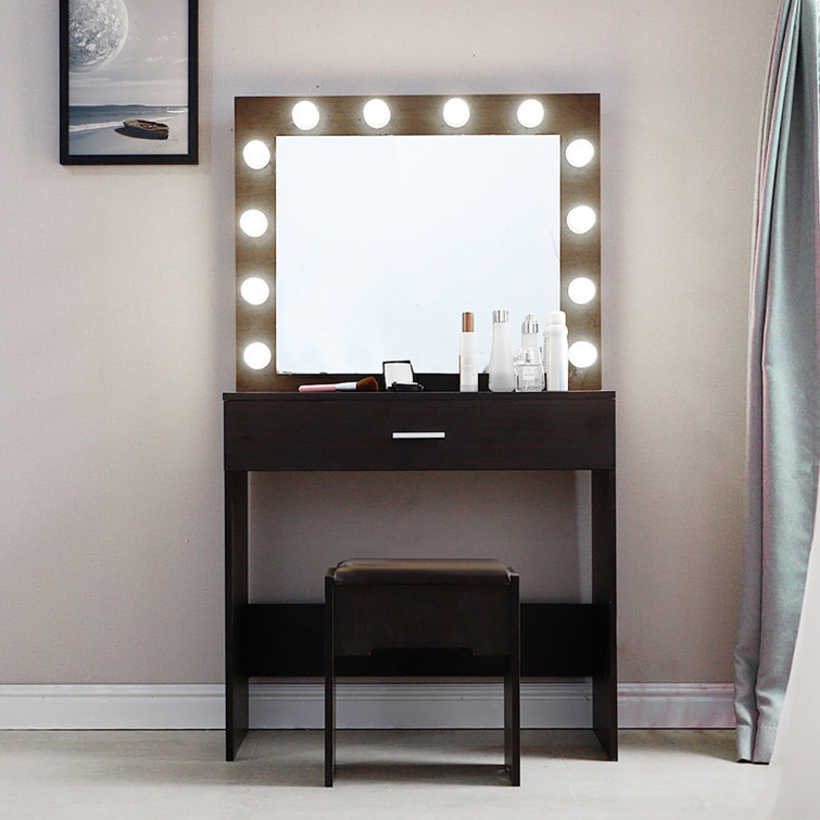 Holl vanity set discount with stool and mirror